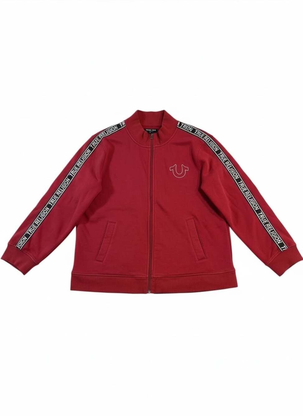 True Religion Men's Logo Trim Track Jacket in Red Dahlia Size Large